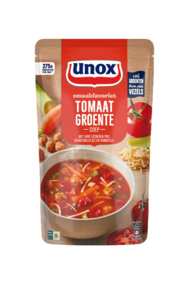 Supa de rosii cu legume, praz, taietei si chiftelute Unox