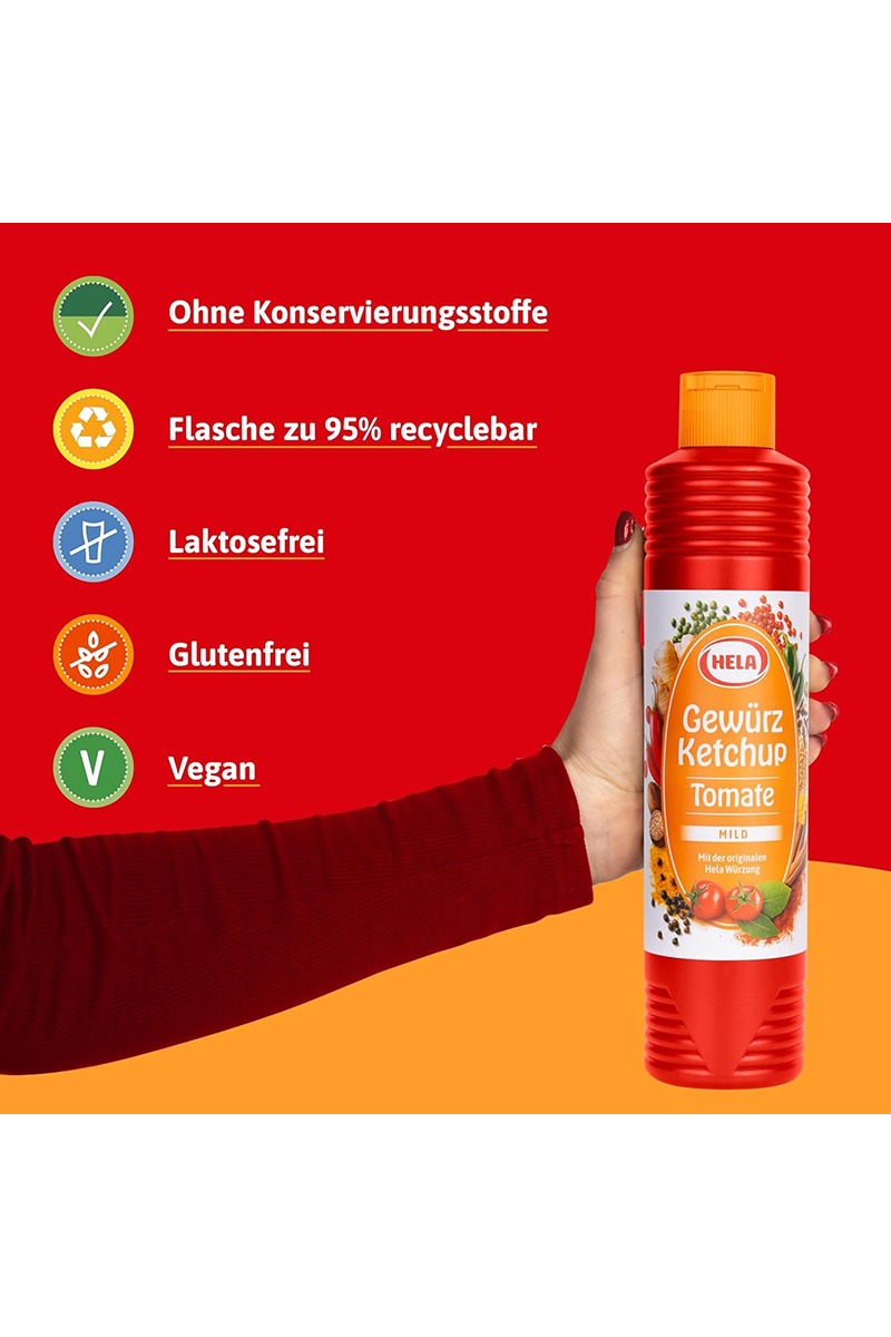 Ketchup tomate cu condimente mild Hela 800 ml - immagine 3