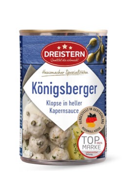 Polpette di maiale Dreistern in salsa di capperi 400g, importate dalla Germania