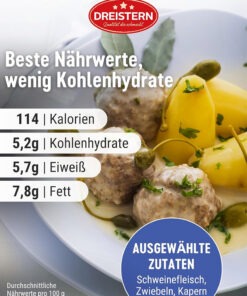 Vedere alternativă la Dreistern chiftelute de porc in sos de capere 400g, import Germania