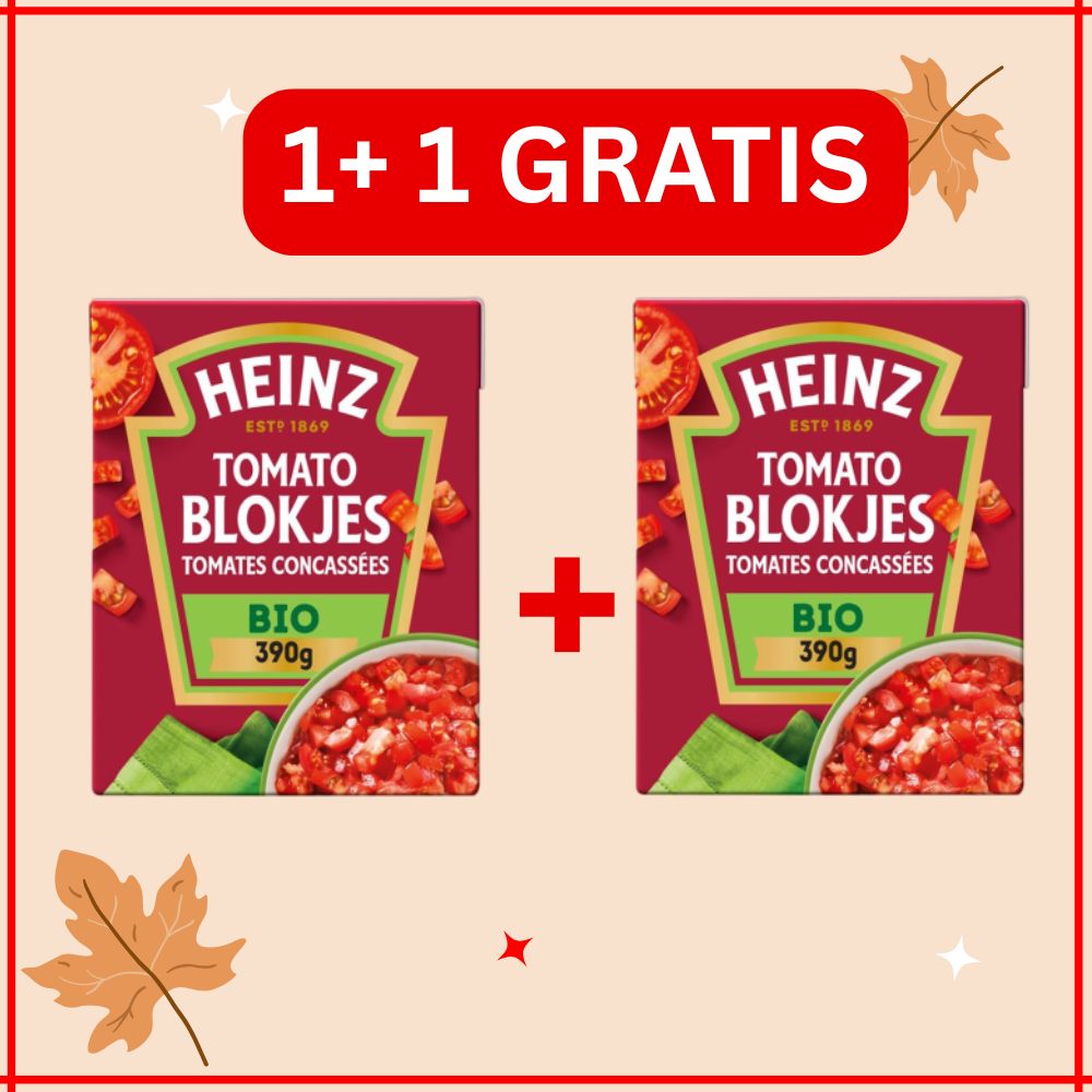 1+1 GRATIS Heinz Tomato rosii cuburi Bio 390g