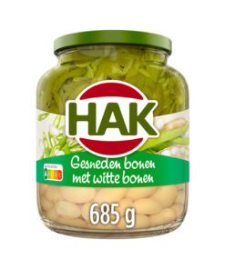 Fasole boabe cu fasole verde feliata 685 g, Hak, Olanda