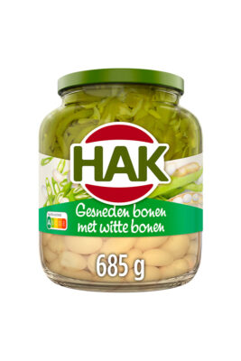 Fasole boabe cu fasole verde feliata 685 g, Hak, Olanda