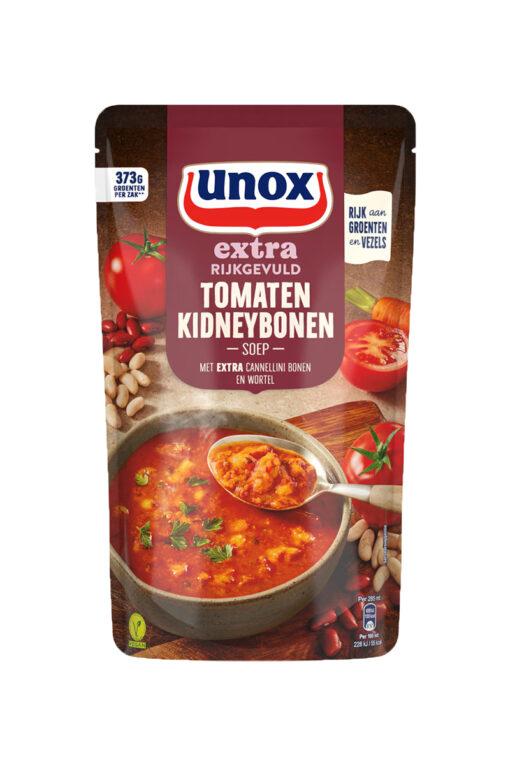 Unox Tomaat kidneybonensoep met extra cannellini bonen en wortel 570 ml