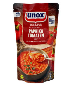 Supa de rosii cu paprika, linte si fasole rosie 570 ml, Unox Olanda