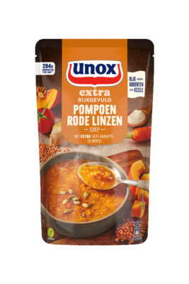 Supa de dovleac si linte rosie cu cartofi dulci 570 ml, Unox Olanda