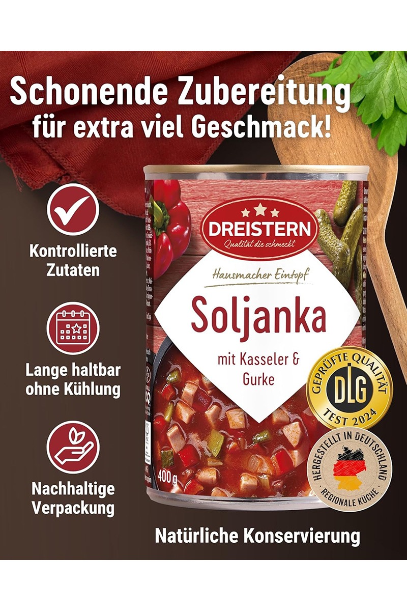 Dreistern Soljanka ciorba traditionala cu cotlet de porc afumat si castraveti murati 400 g - imagine 2